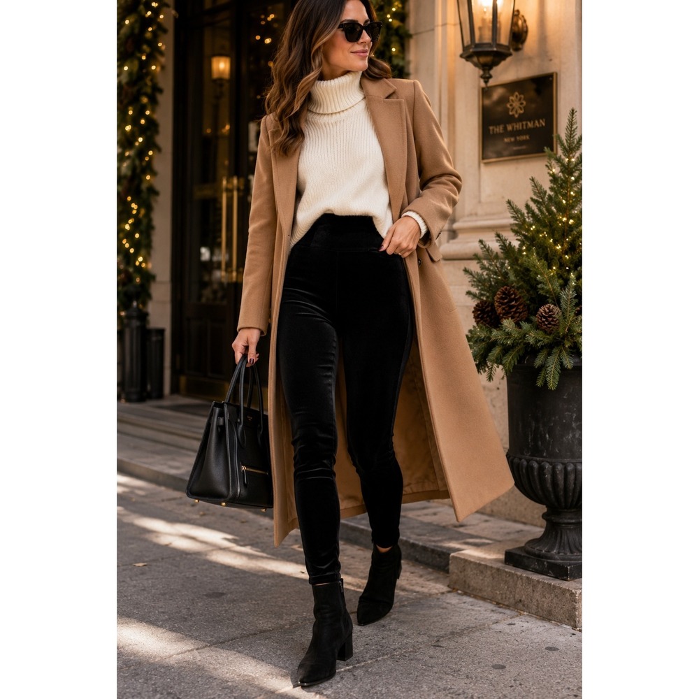 SPANX Velvet Leggings High Rise Shaping Black Pull On Holiday L